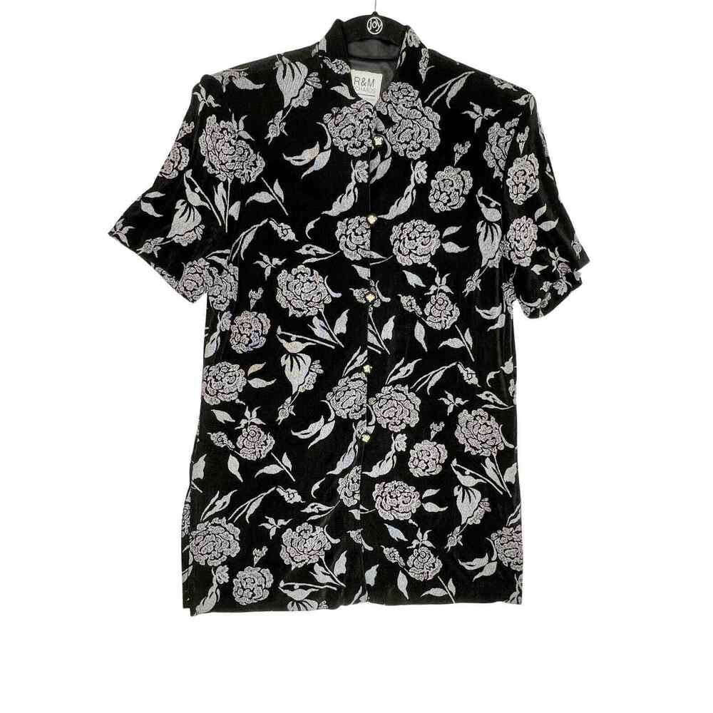 R&M RICHARDS Womens Size 8 Black Silver Floral Jacket Acetate Spandex Vintage